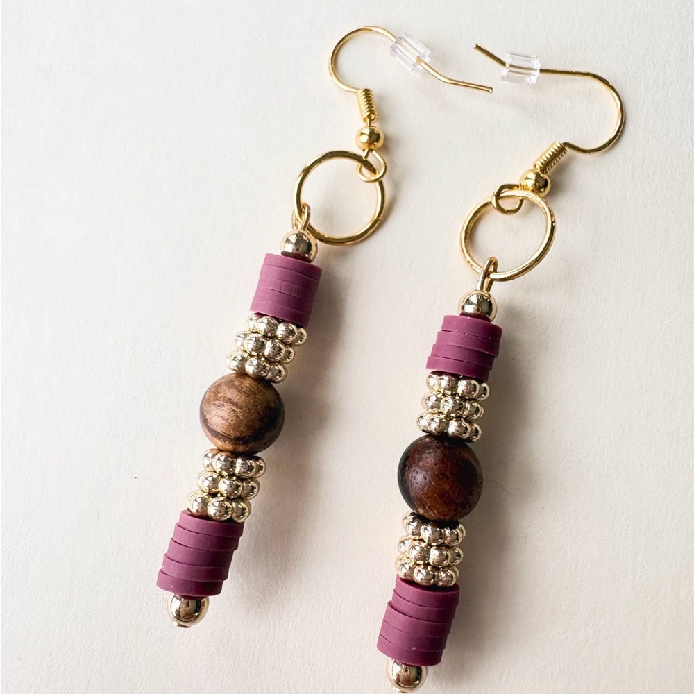 Elegant Gold and Maroon Beaded Earrings